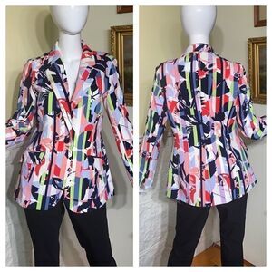 NWT DG2 Diane Gilman Fitted Single Breasted Multi Coloured Jacket